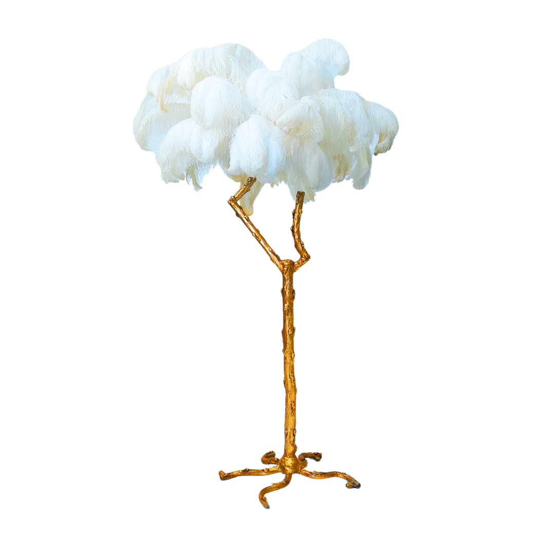 Luxury Ostrich Feather Floor Lampader Antique Brass Finish