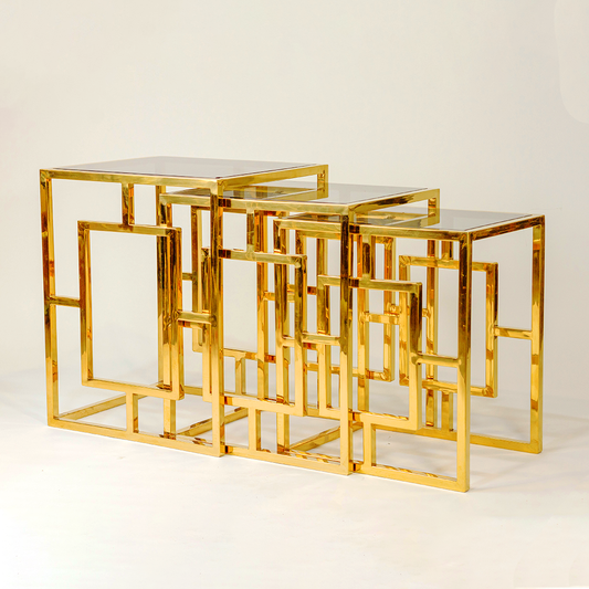 Lattice Luxe Table Set – PVD Stainless Lattice Frames & Marble/Glass Tops