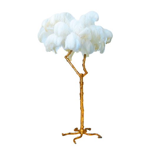 Luxury Ostrich Feather Floor Lampader Antique Brass Finish