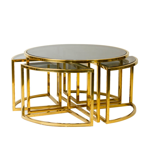 Aura 5-Nesting Table Set – PVD Stainless Frames & Marble/Glass Tops