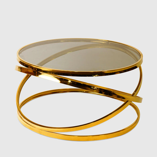 Opulent Orbit Table – Gold PVD Orbital Stainless Base & Glass Top