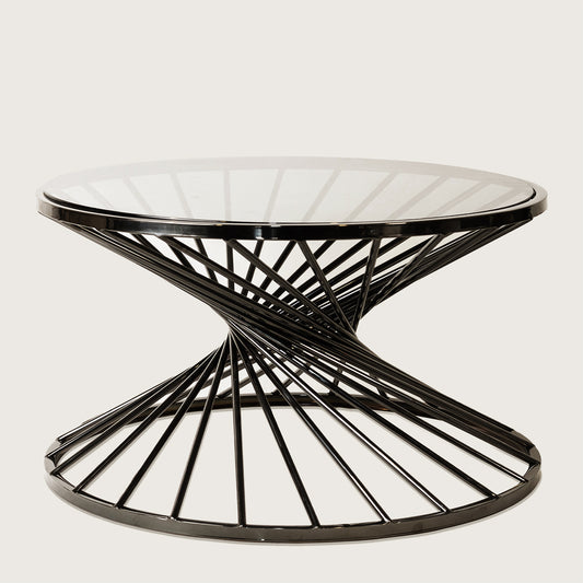 Round Twisted Table – PVD-Coated Twisted Stainless Base & Glass Top